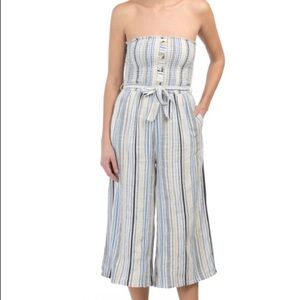 3/$30 - NWT Blue Island Women's Smocked‎ Waist Tie Cover-Up Jumpsuit